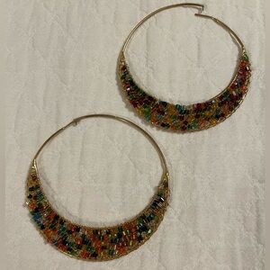 Lk New SOFT SURROUNDINGS hand beaded large gold hoop earrings